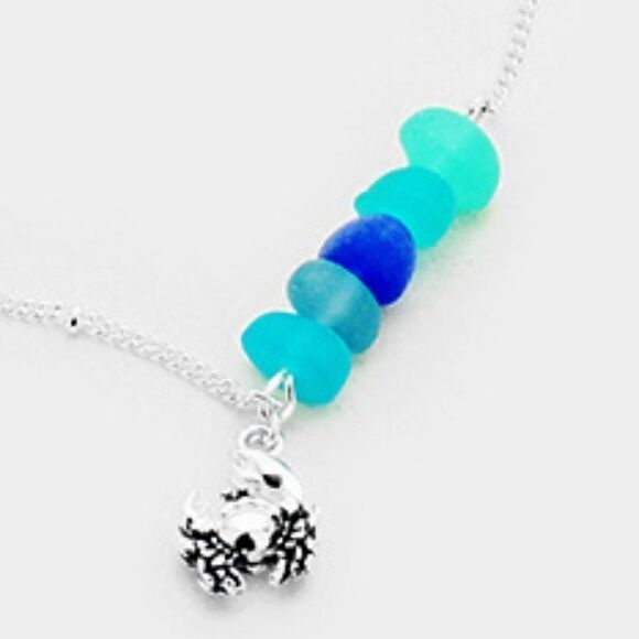 Anklet Sea Glass Metal Crab Detail Ankle Bracelet - Picture 4 of 7